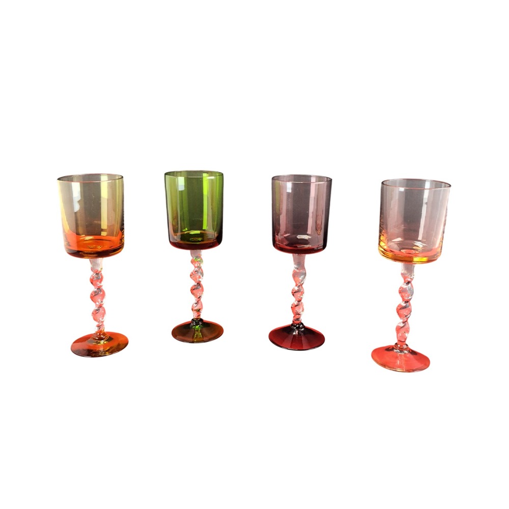 Unbranded Wine Glasses Unisex Multi-Color Excellent Twisted Spiral Stem Set of 4